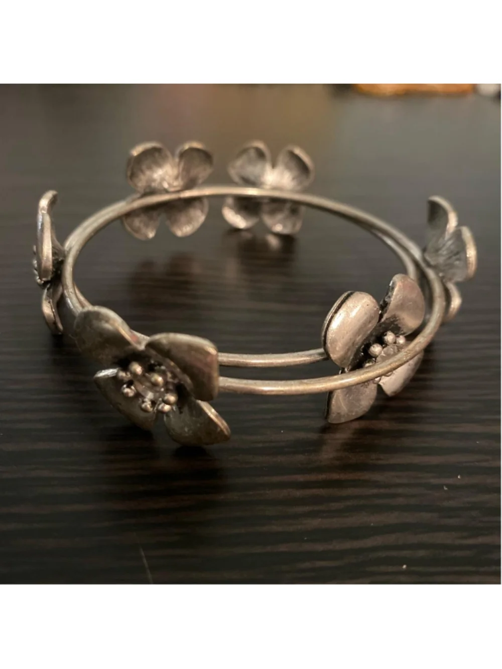2 Silver flower bangles